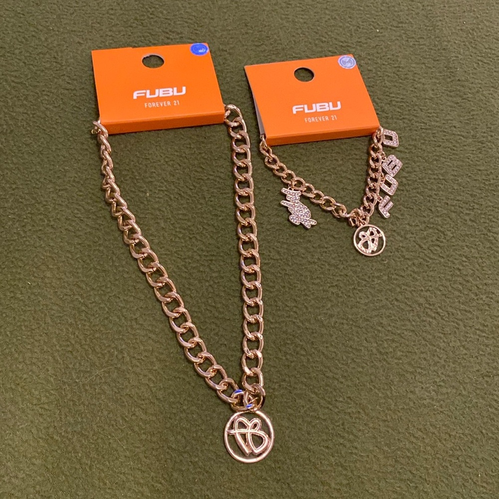 FUBU Gold Necklace and Bracelet Set